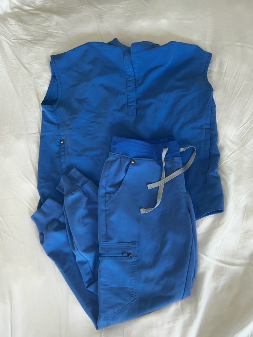 Figs Ceil Blue Zamora scrub pants and Rafaela Oversized Scrub Top